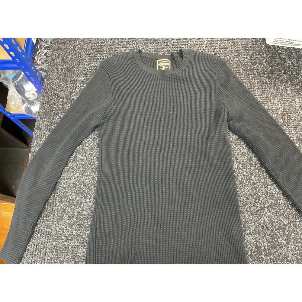 Kotn Men's Waffle Knit Long Sleeve Crewneck Shirt Black Minimalist Size L